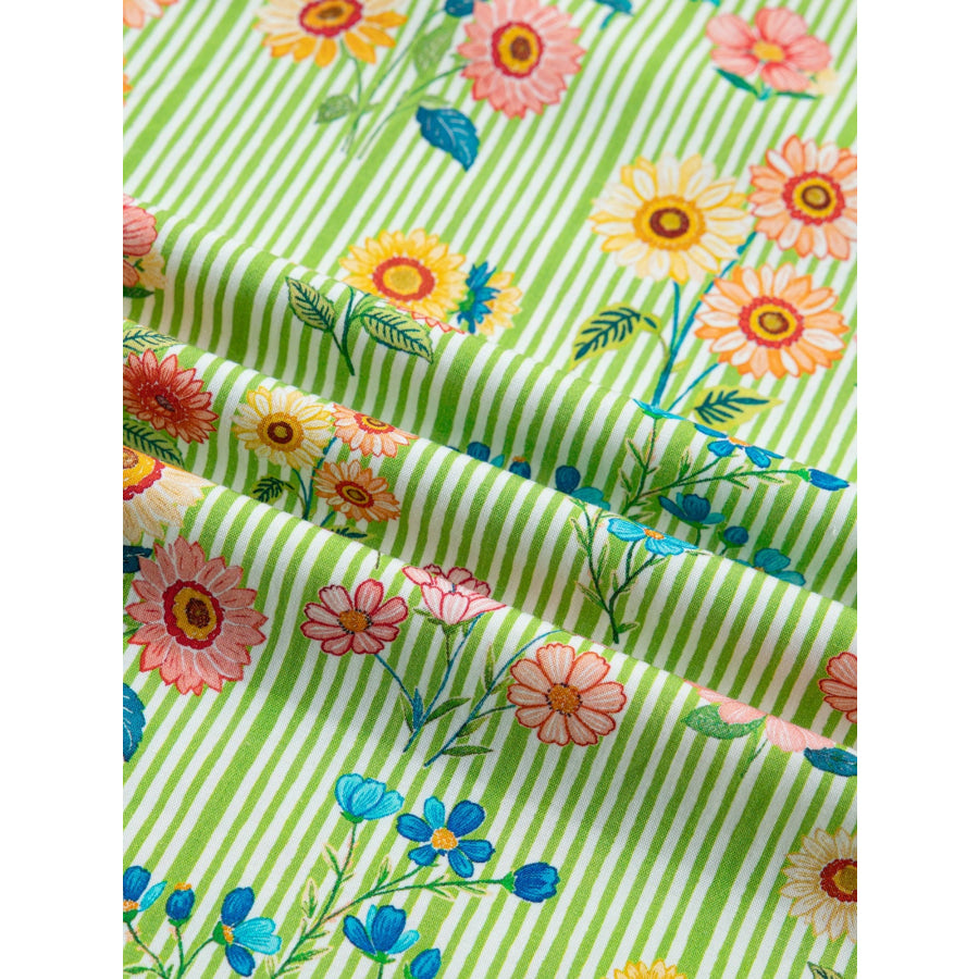 Stripe Floral Printed Scalloped Detail Ruffle Short Sleeve Blouse Apparel and Accessories