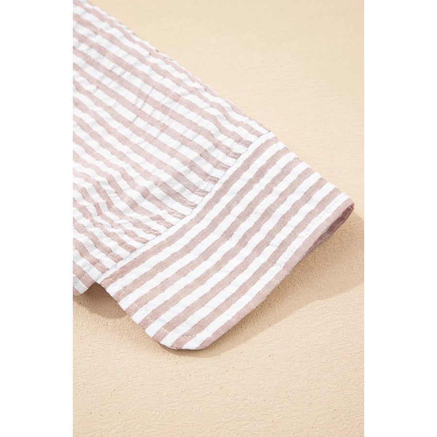 Stripe Frilled Collar Half Sleeve Shirt Dress Apparel and Accessories