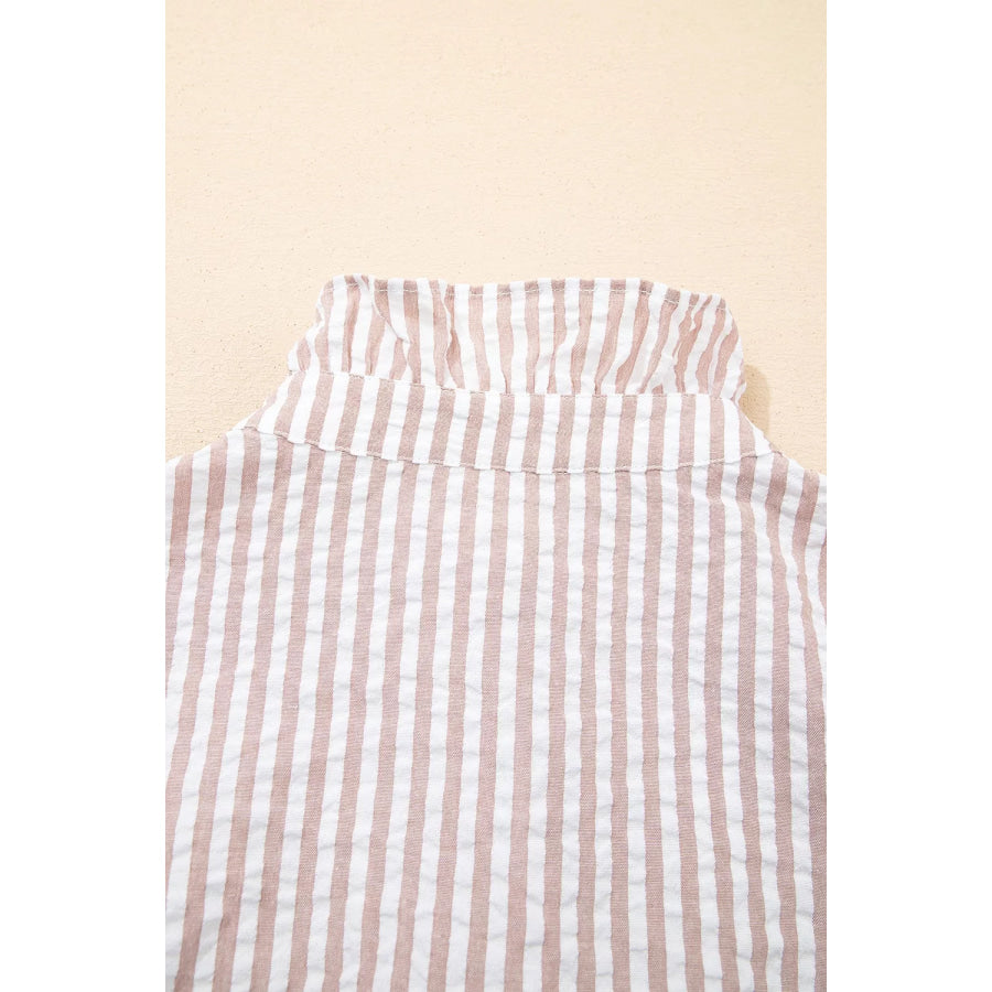 Stripe Frilled Collar Half Sleeve Shirt Dress Apparel and Accessories