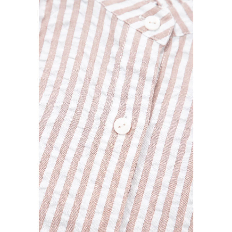 Stripe Frilled Collar Half Sleeve Shirt Dress Apparel and Accessories