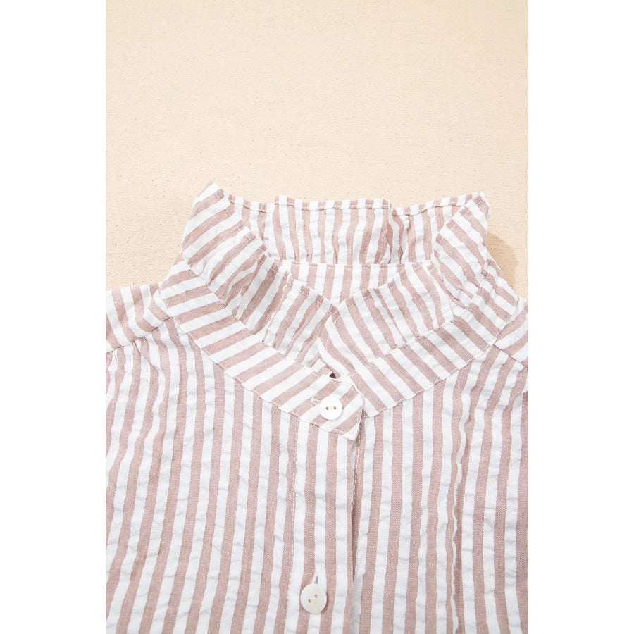Stripe Frilled Collar Half Sleeve Shirt Dress Apparel and Accessories