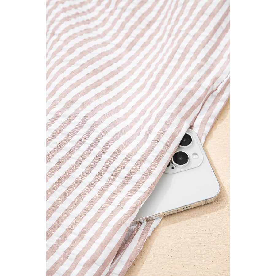 Stripe Frilled Collar Half Sleeve Shirt Dress Apparel and Accessories