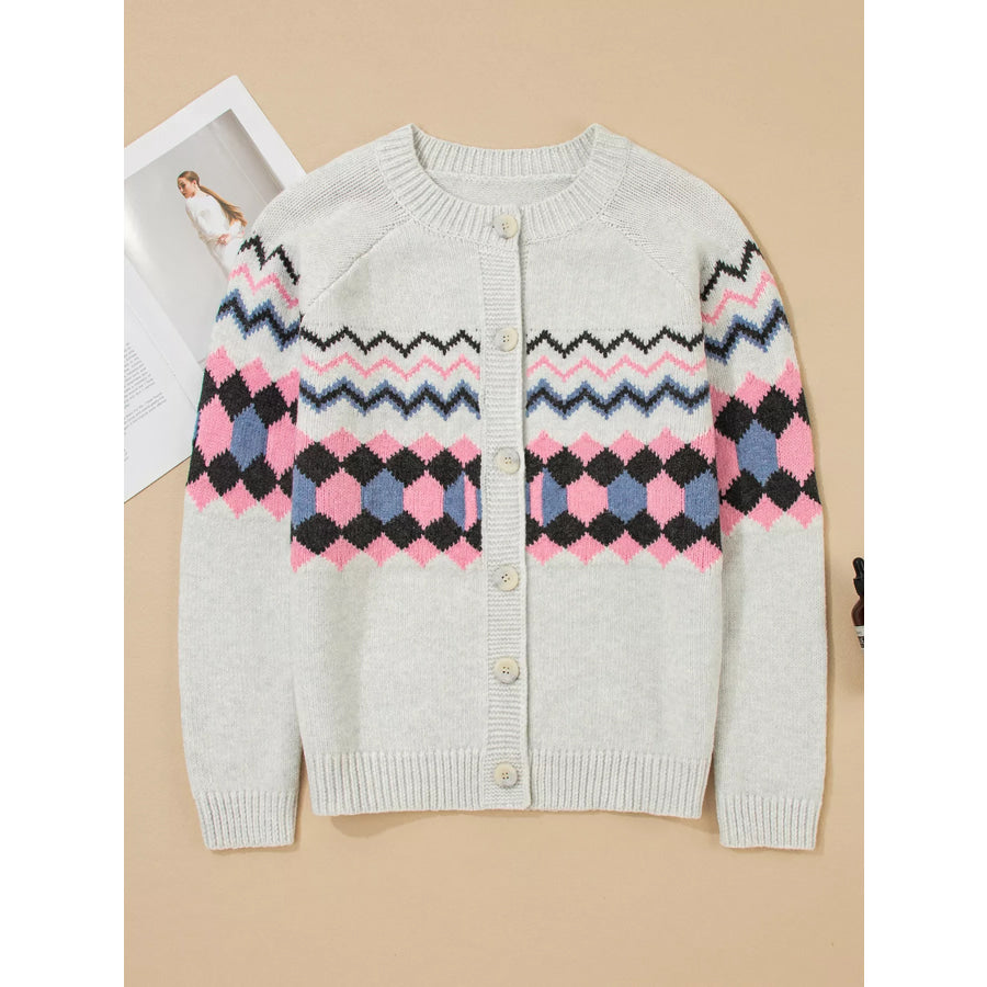 Stripe Geometric Button Up Sweater Cardigan Apparel and Accessories