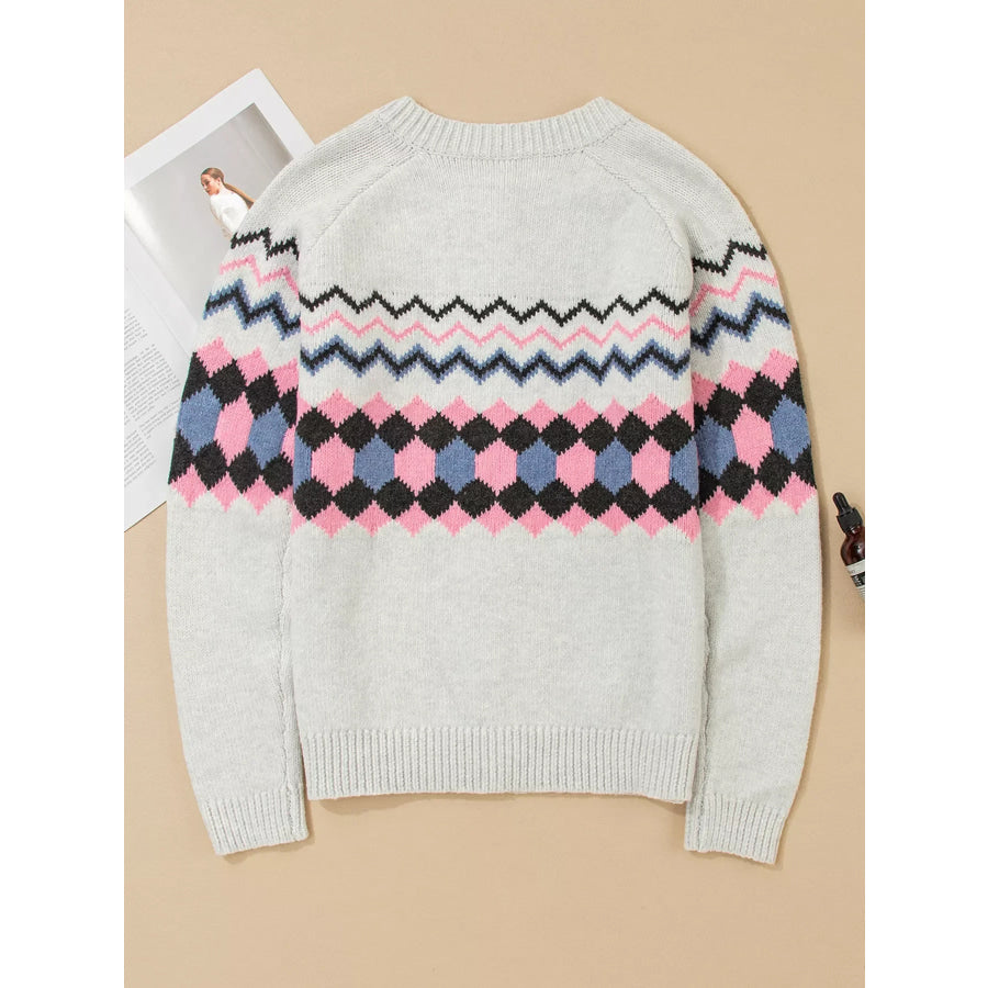 Stripe Geometric Button Up Sweater Cardigan Apparel and Accessories