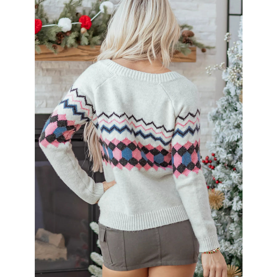 Stripe Geometric Button Up Sweater Cardigan Apparel and Accessories