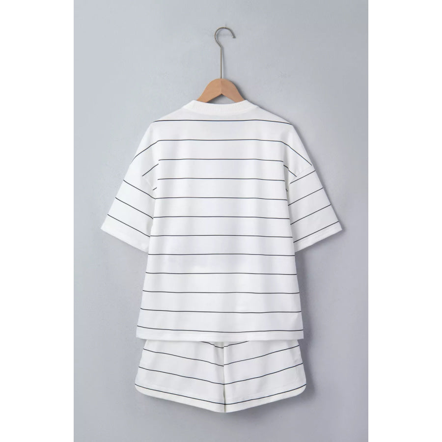 Stripe Half Sleeve Tee and Drawstring Shorts Set Apparel and Accessories
