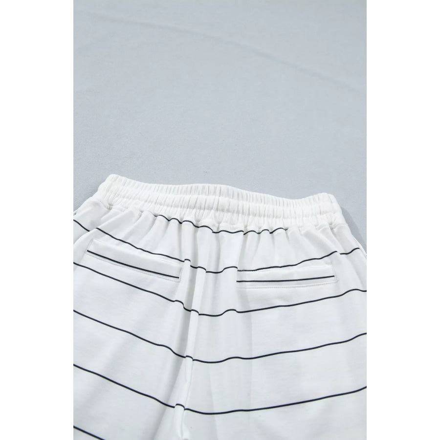 Stripe Half Sleeve Tee and Drawstring Shorts Set Apparel and Accessories