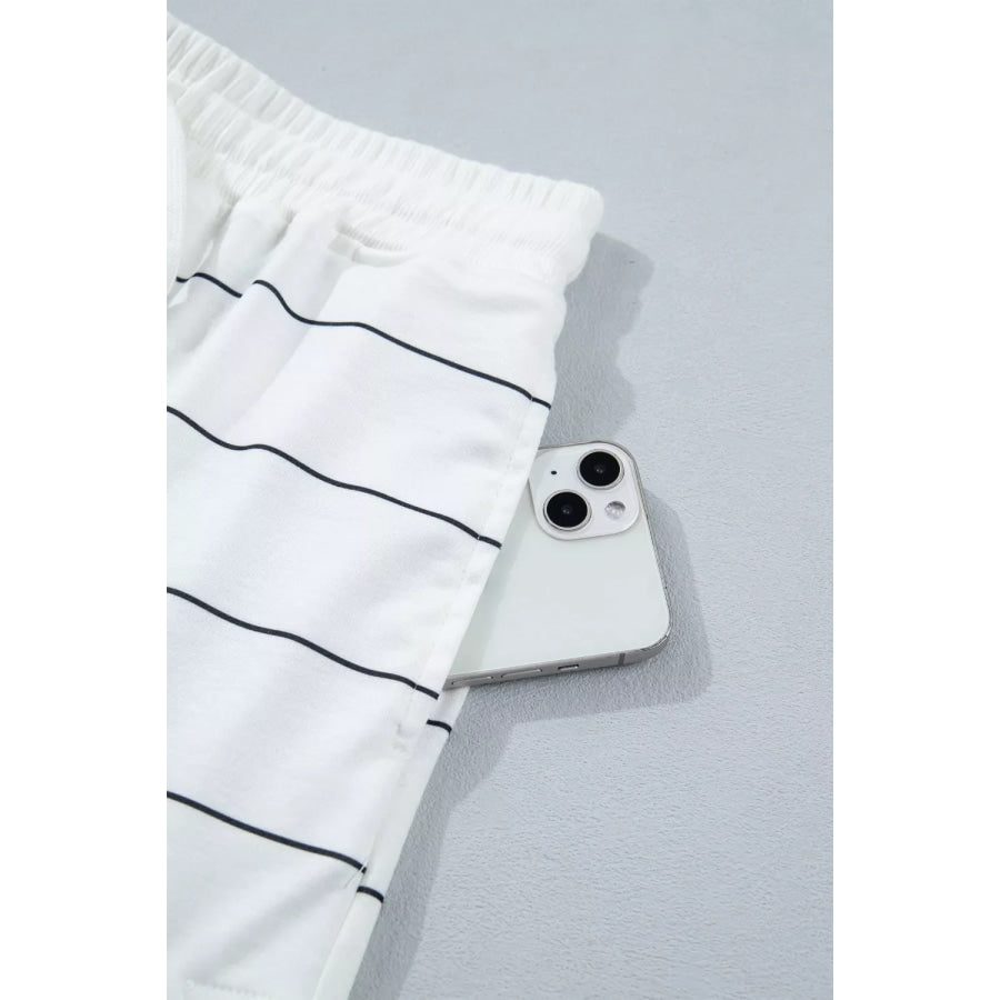 Stripe Half Sleeve Tee and Drawstring Shorts Set Apparel and Accessories