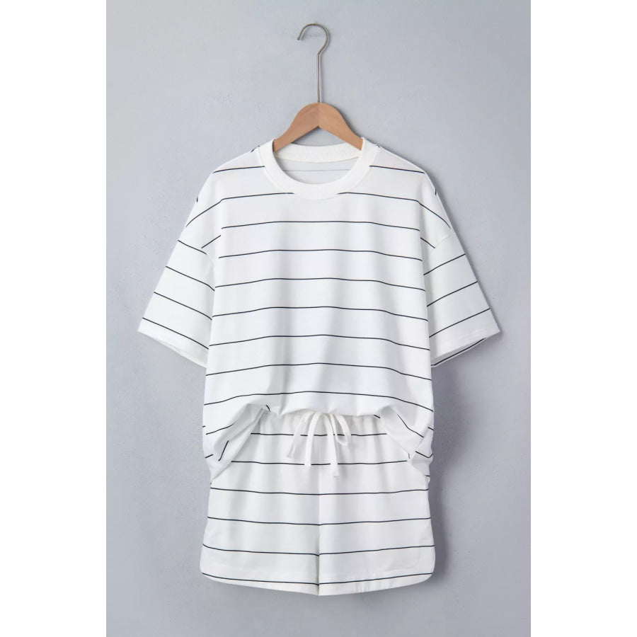 Stripe Half Sleeve Tee and Drawstring Shorts Set Apparel and Accessories