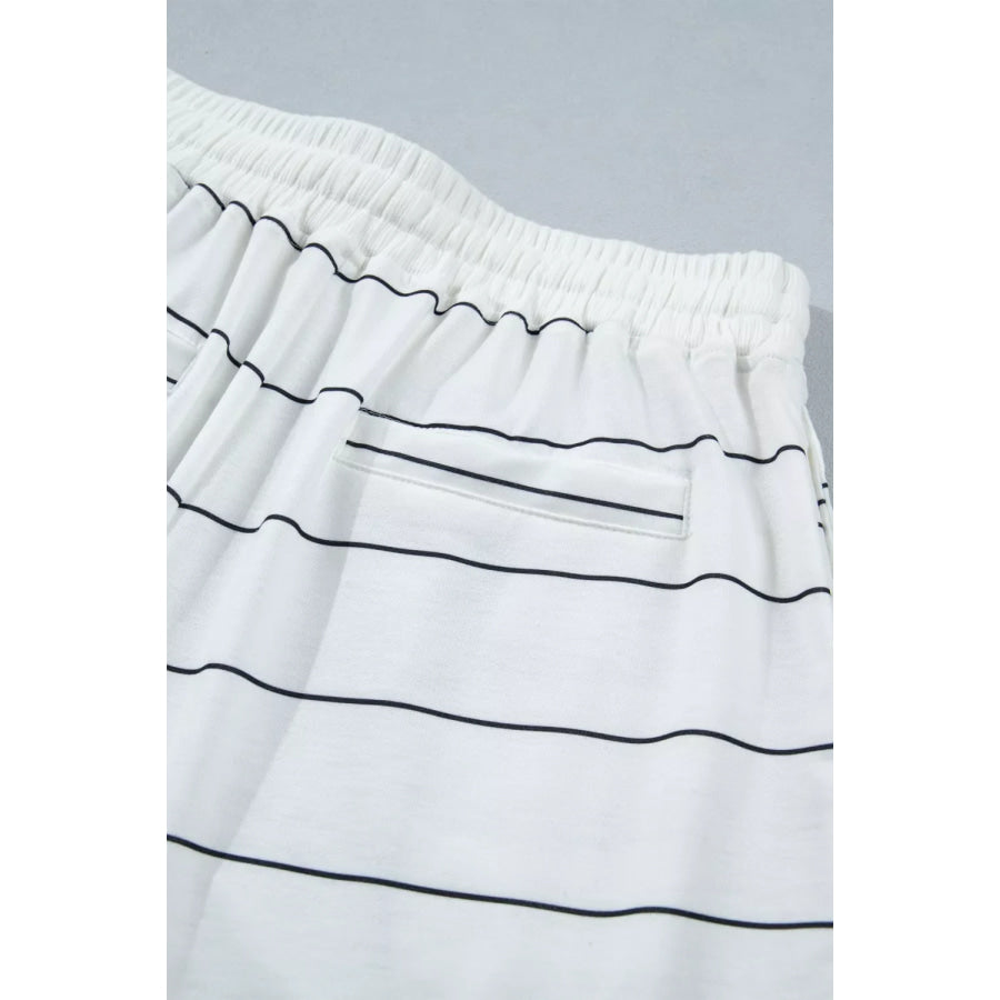 Stripe Half Sleeve Tee and Drawstring Shorts Set Apparel and Accessories