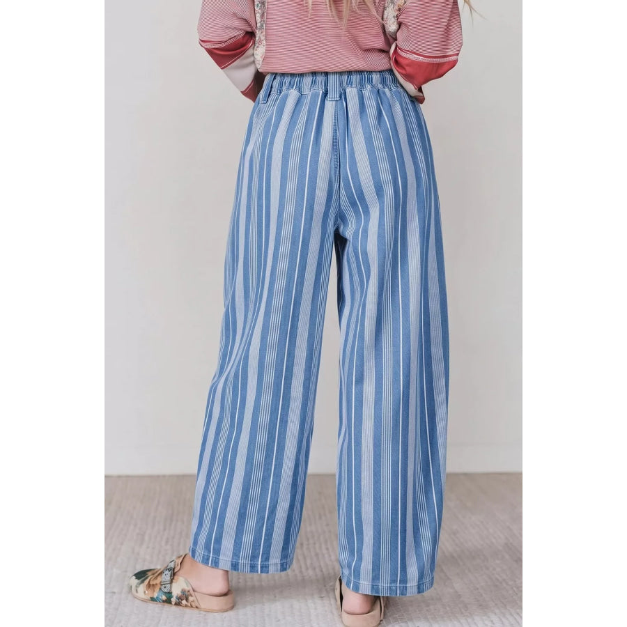 Stripe High Waist Wide Leg Barrel Jeans Light Blue / 4 Apparel and Accessories