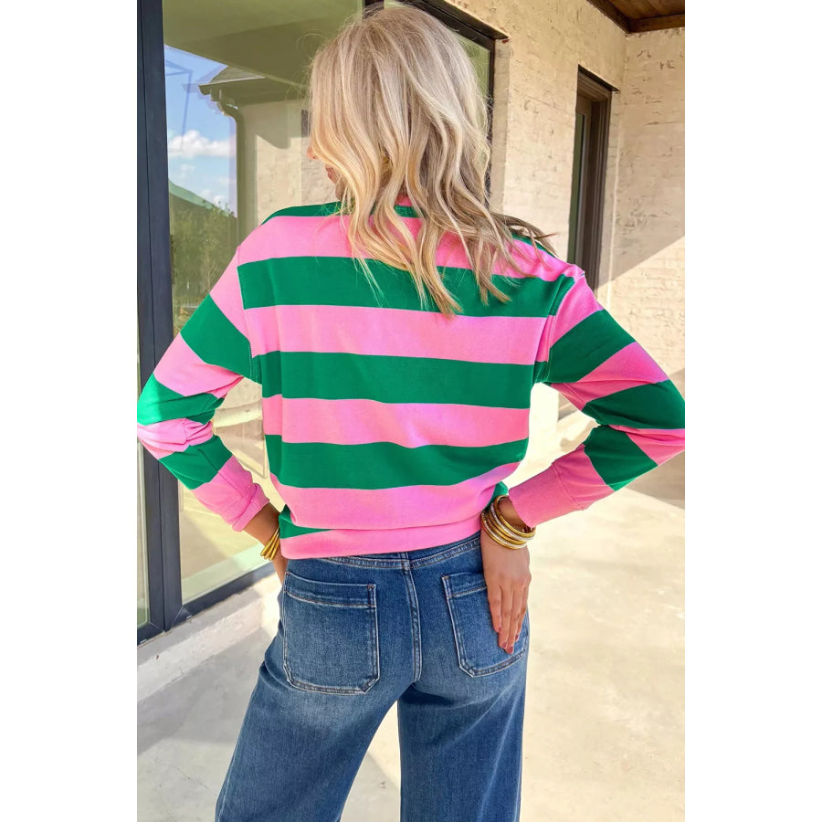 Stripe holly jolly Letter Embroidered Pullover Sweatshirt Apparel and Accessories