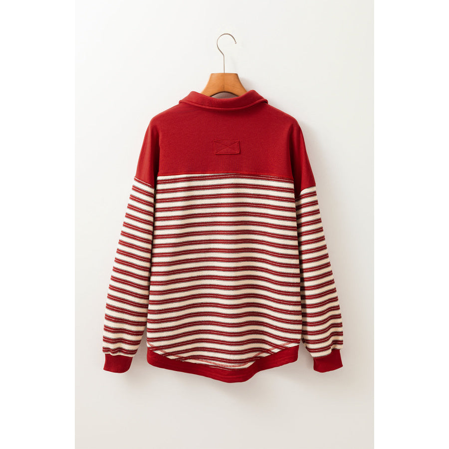 Stripe Johnny Collar Drop Shoulder Sweatshirt Apparel and Accessories
