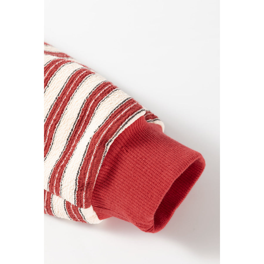 Stripe Johnny Collar Drop Shoulder Sweatshirt Apparel and Accessories