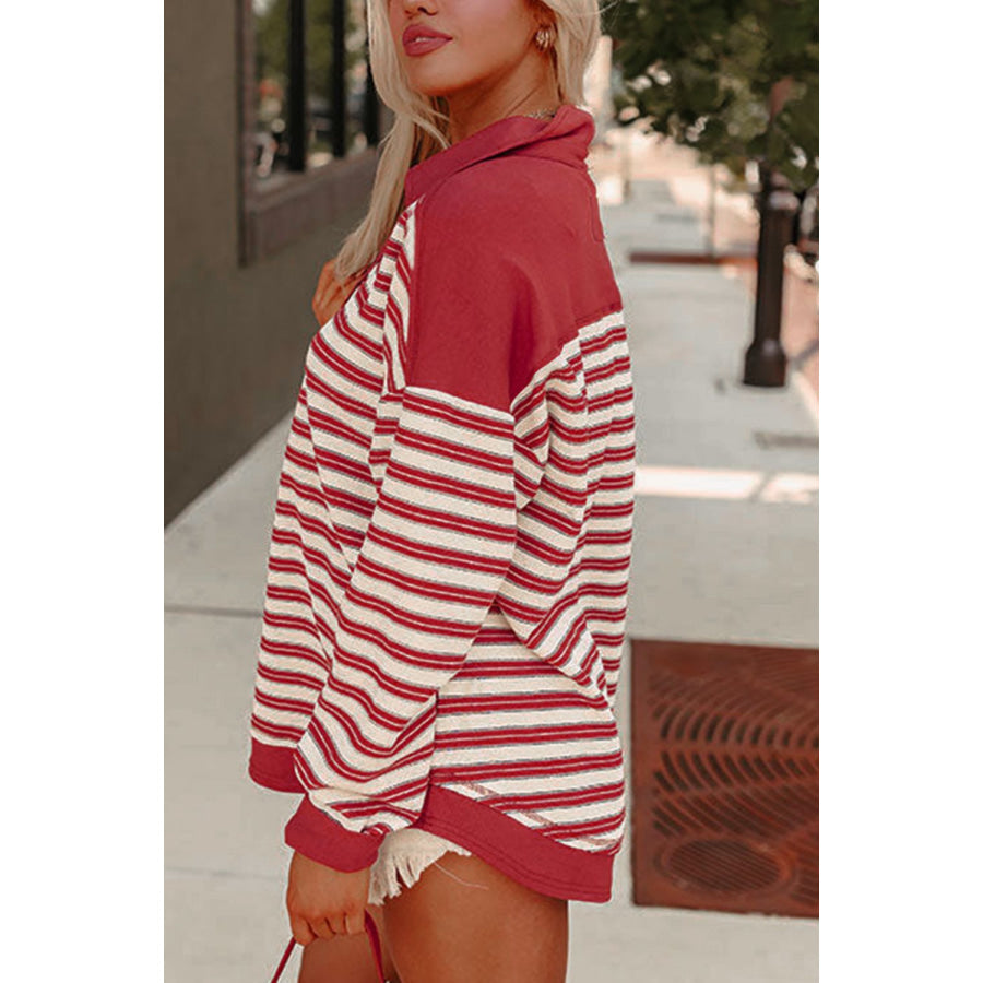 Stripe Johnny Collar Drop Shoulder Sweatshirt Apparel and Accessories