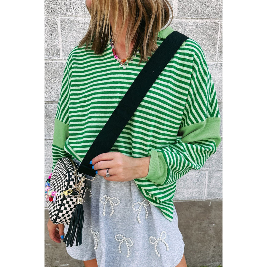 Stripe Johnny Collar Long Sleeve Top Apparel and Accessories