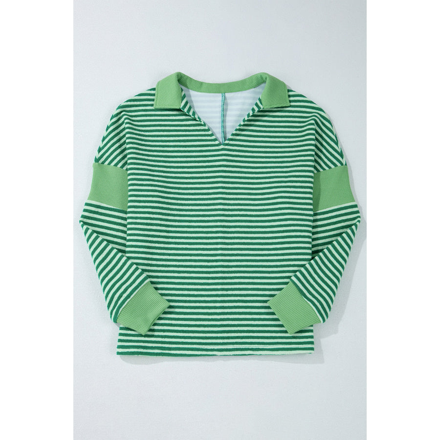 Stripe Johnny Collar Long Sleeve Top Apparel and Accessories