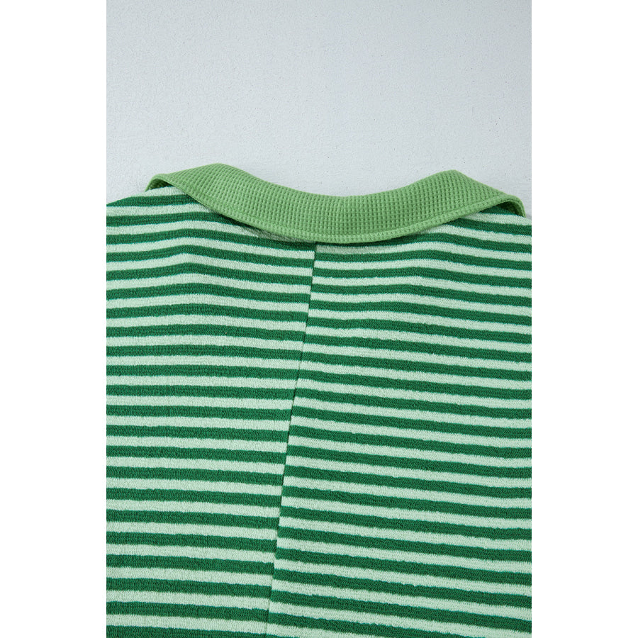 Stripe Johnny Collar Long Sleeve Top Apparel and Accessories