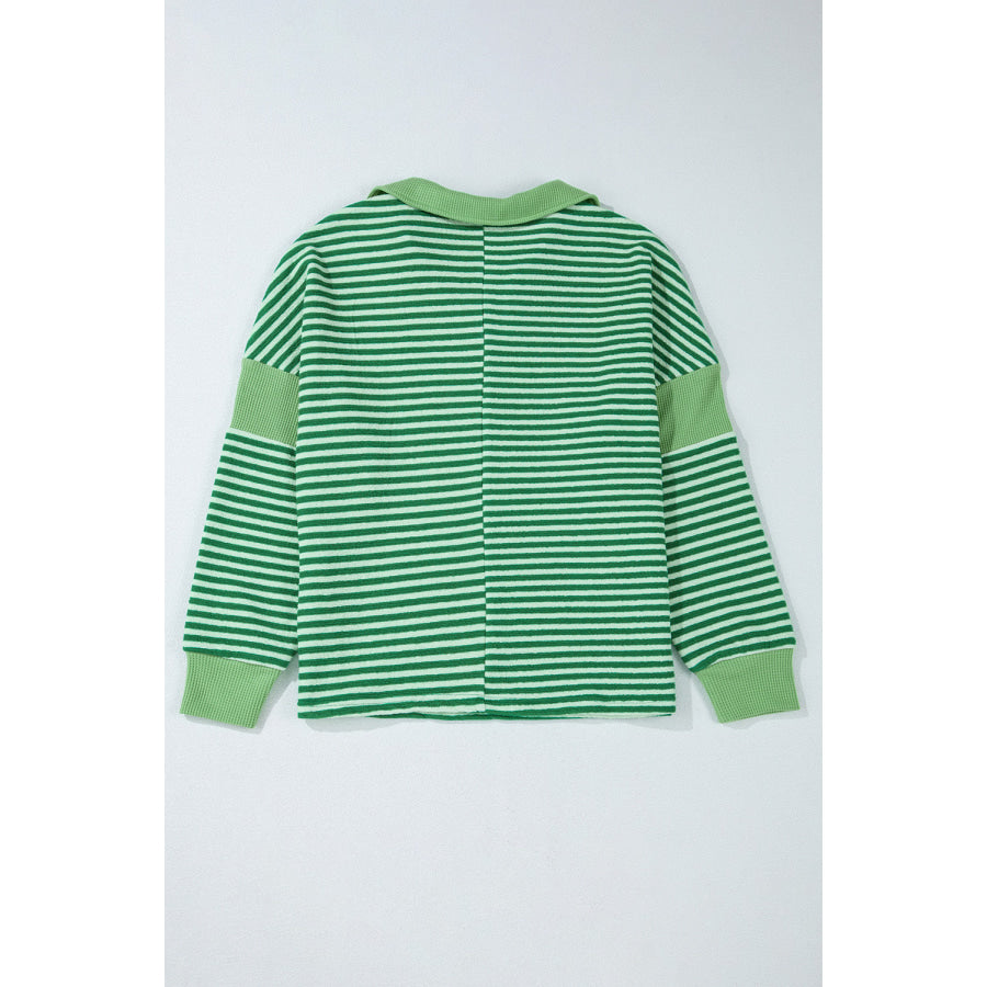 Stripe Johnny Collar Long Sleeve Top Apparel and Accessories