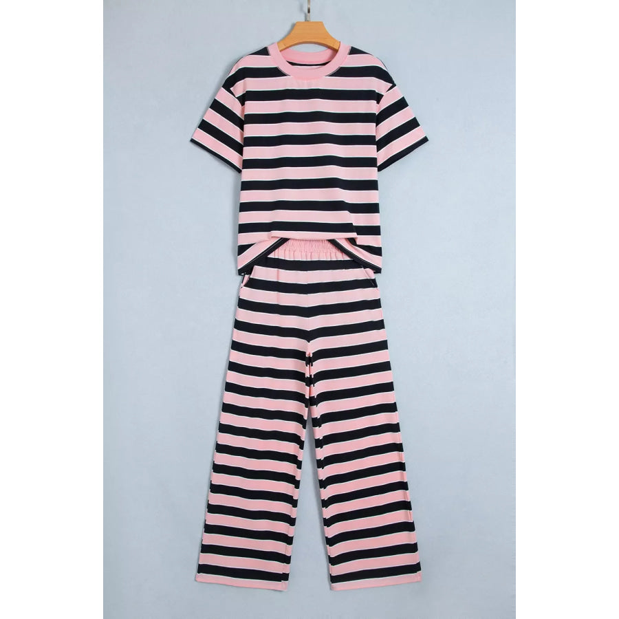 Stripe Loose Tee and Pants Two Piece Set Apparel Accessories
