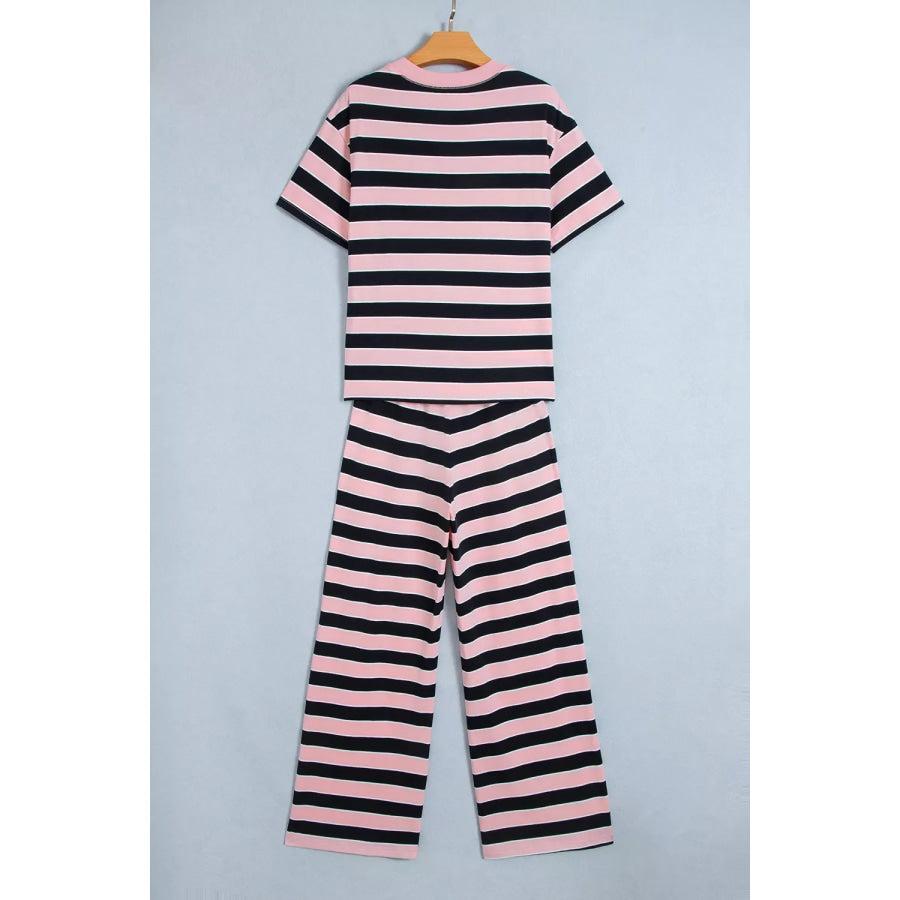 Stripe Loose Tee and Pants Two Piece Set Apparel Accessories