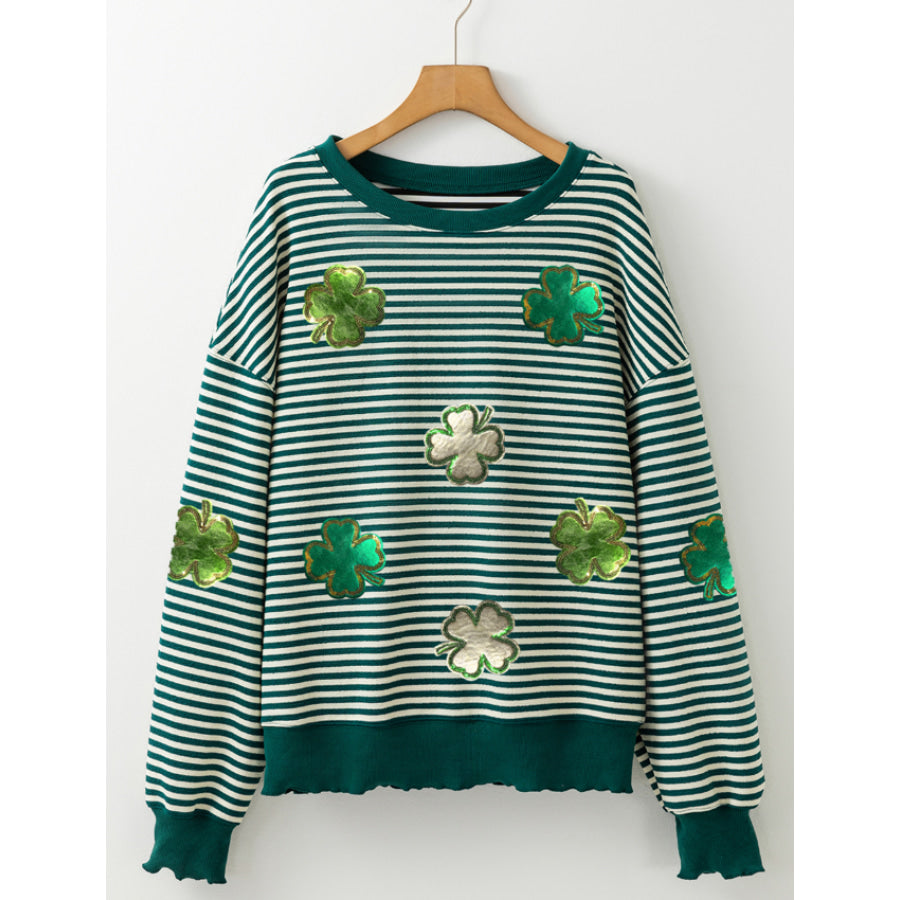 Stripe Lucky Clover Drop Shoulder Sweatshirt Apparel and Accessories