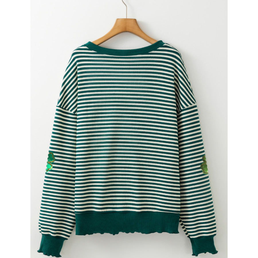 Stripe Lucky Clover Drop Shoulder Sweatshirt Apparel and Accessories