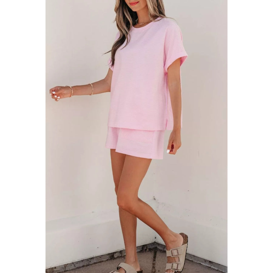 Stripe Matching Oversized Tee and Drawstring Shorts Set Apparel and Accessories