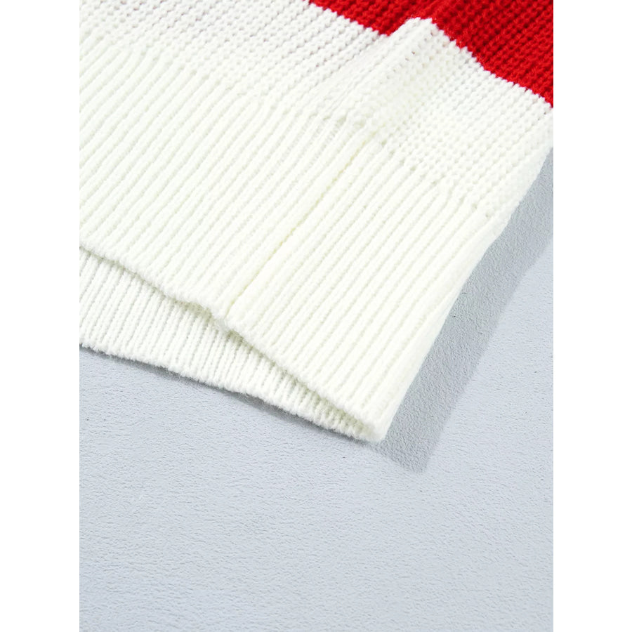 Stripe MERRY Drop Shoulder Long Sleeve Christmas Sweater Apparel and Accessories