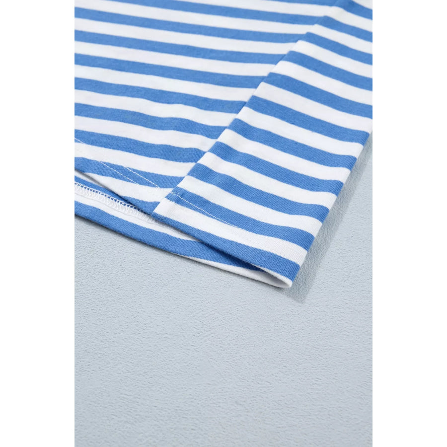 Stripe Nautical Tie Contrast Trim Round Neck T Shirt Mini Dress Apparel and Accessories