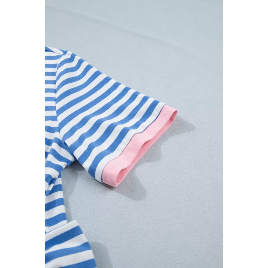 Stripe Nautical Tie Contrast Trim Round Neck T Shirt Mini Dress Apparel and Accessories