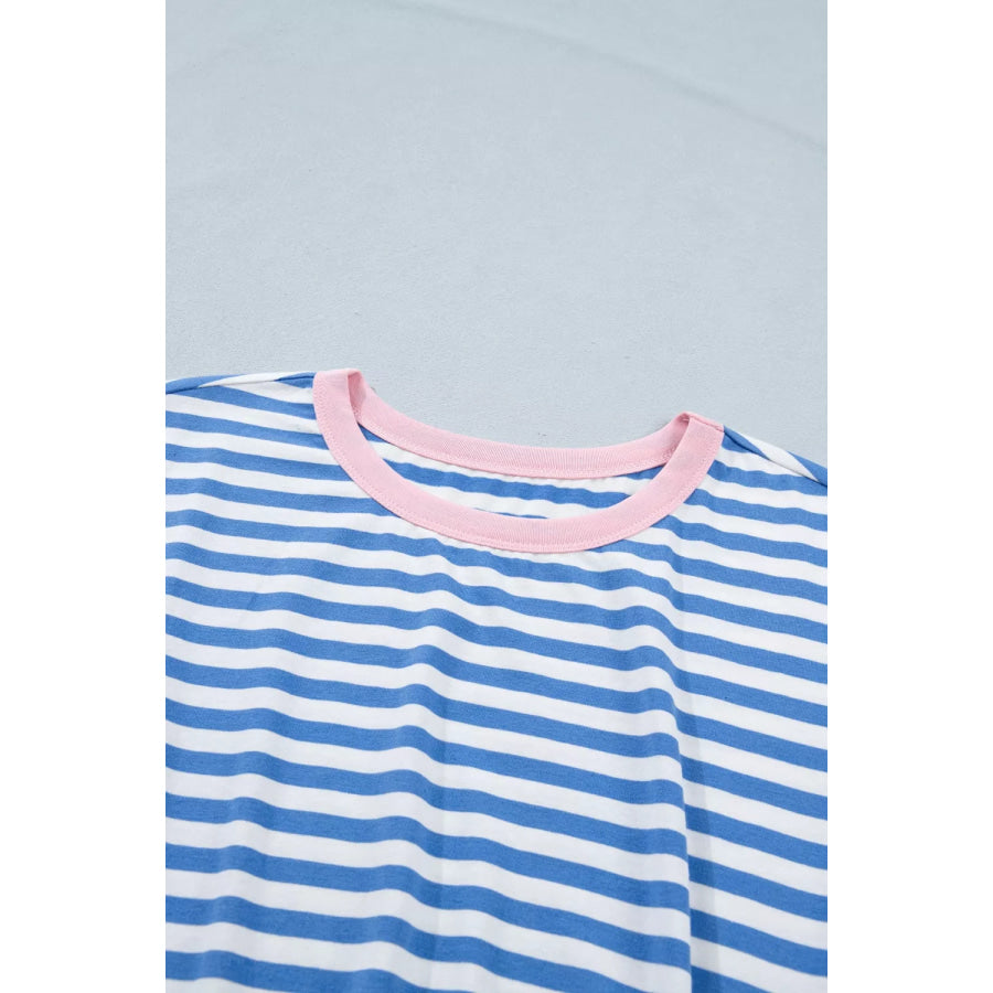 Stripe Nautical Tie Contrast Trim Round Neck T Shirt Mini Dress Apparel and Accessories
