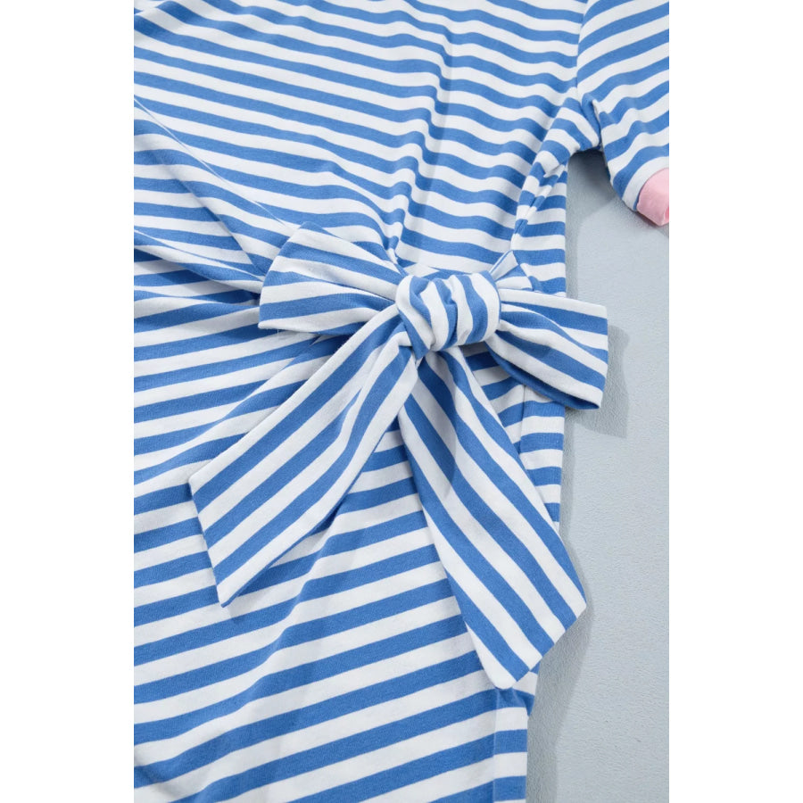 Stripe Nautical Tie Contrast Trim Round Neck T Shirt Mini Dress Apparel and Accessories