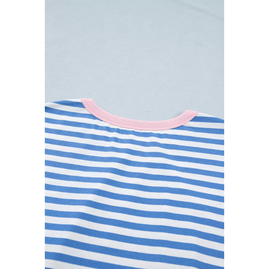 Stripe Nautical Tie Contrast Trim Round Neck T Shirt Mini Dress Apparel and Accessories