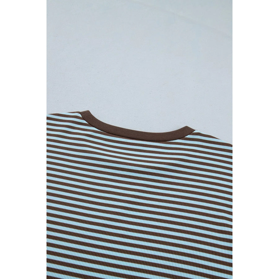 Stripe Oversized Long Sleeve Top Drawstring Loose Shorts 2pcs Set Apparel and Accessories