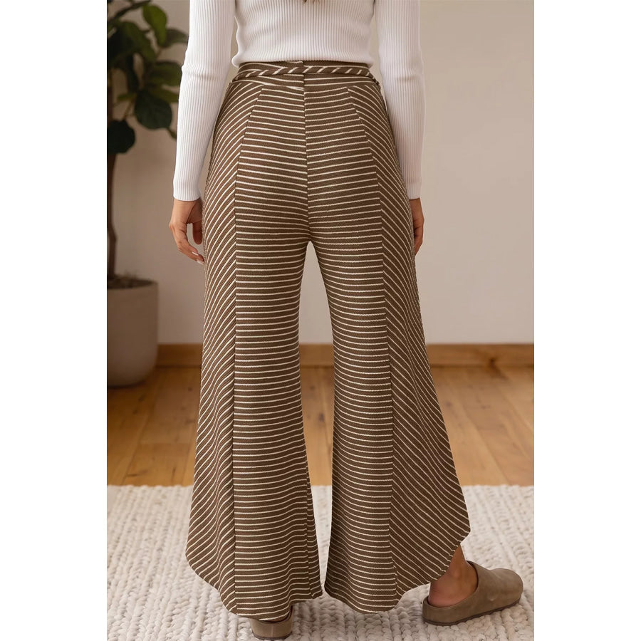 Stripe Patchwork Design Wide Leg Casual Pants Apparel and Accessories