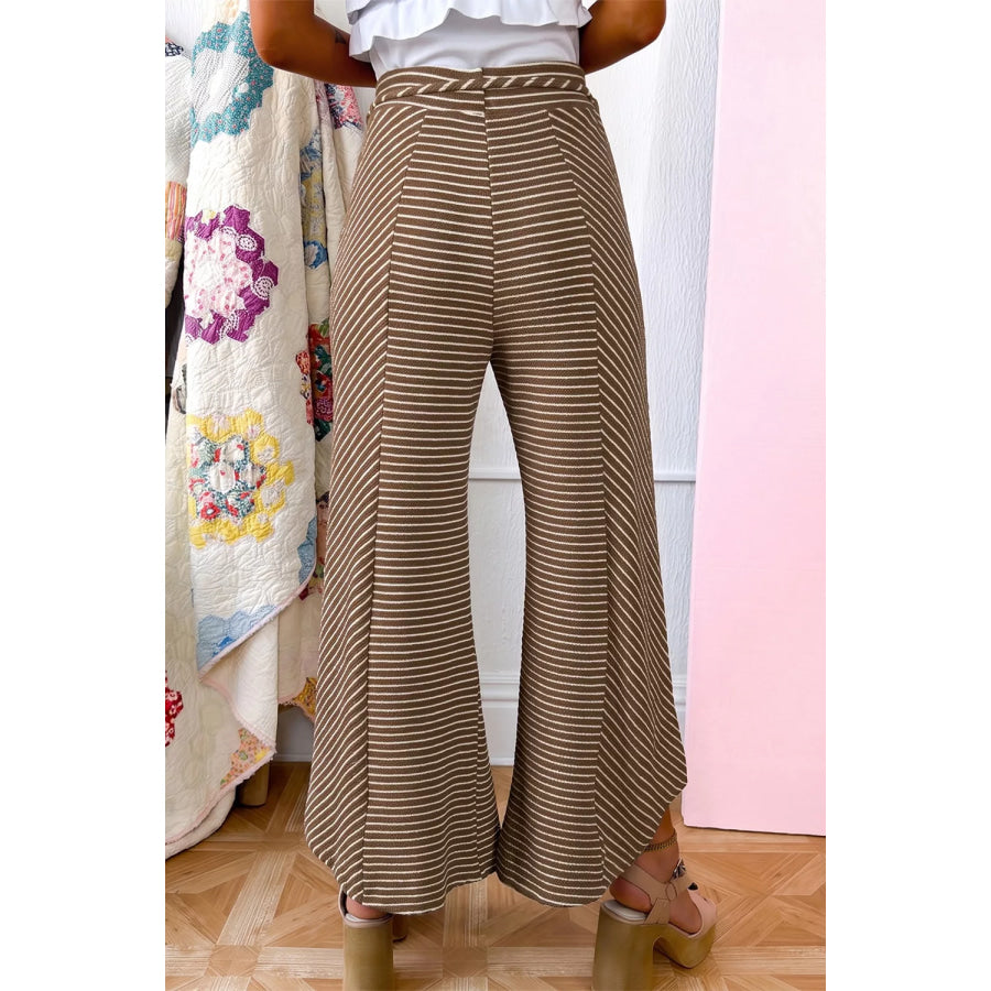 Stripe Patchwork Design Wide Leg Casual Pants Apparel and Accessories