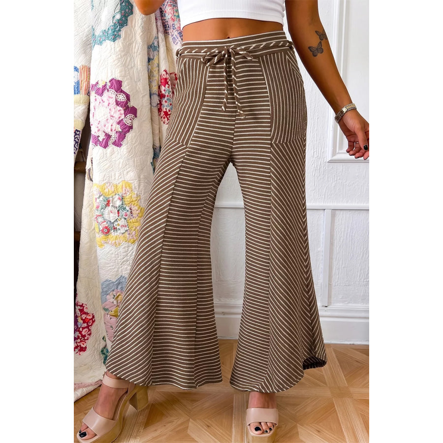 Stripe Patchwork Design Wide Leg Casual Pants Apparel and Accessories