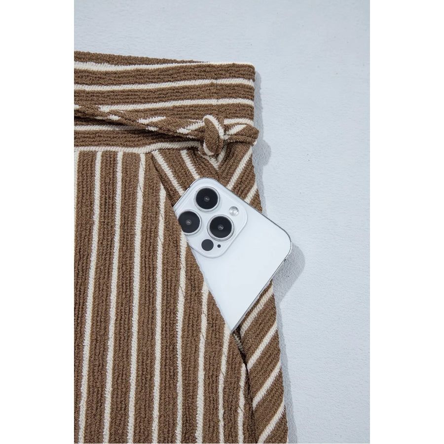 Stripe Patchwork Design Wide Leg Casual Pants Apparel and Accessories