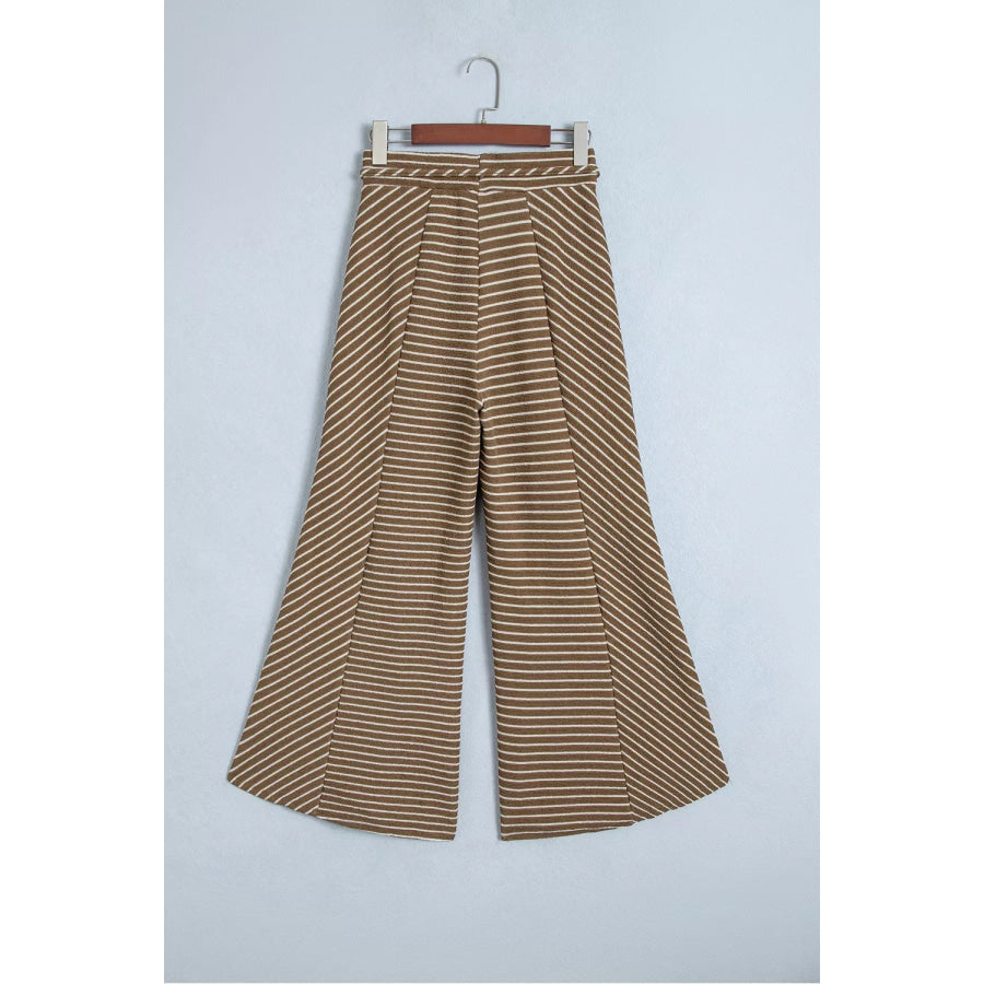 Stripe Patchwork Design Wide Leg Casual Pants Apparel and Accessories