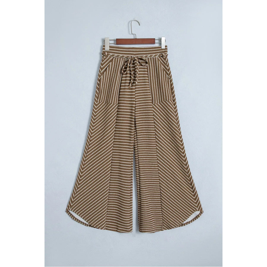 Stripe Patchwork Design Wide Leg Casual Pants Apparel and Accessories