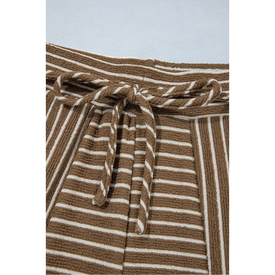 Stripe Patchwork Design Wide Leg Casual Pants Apparel and Accessories