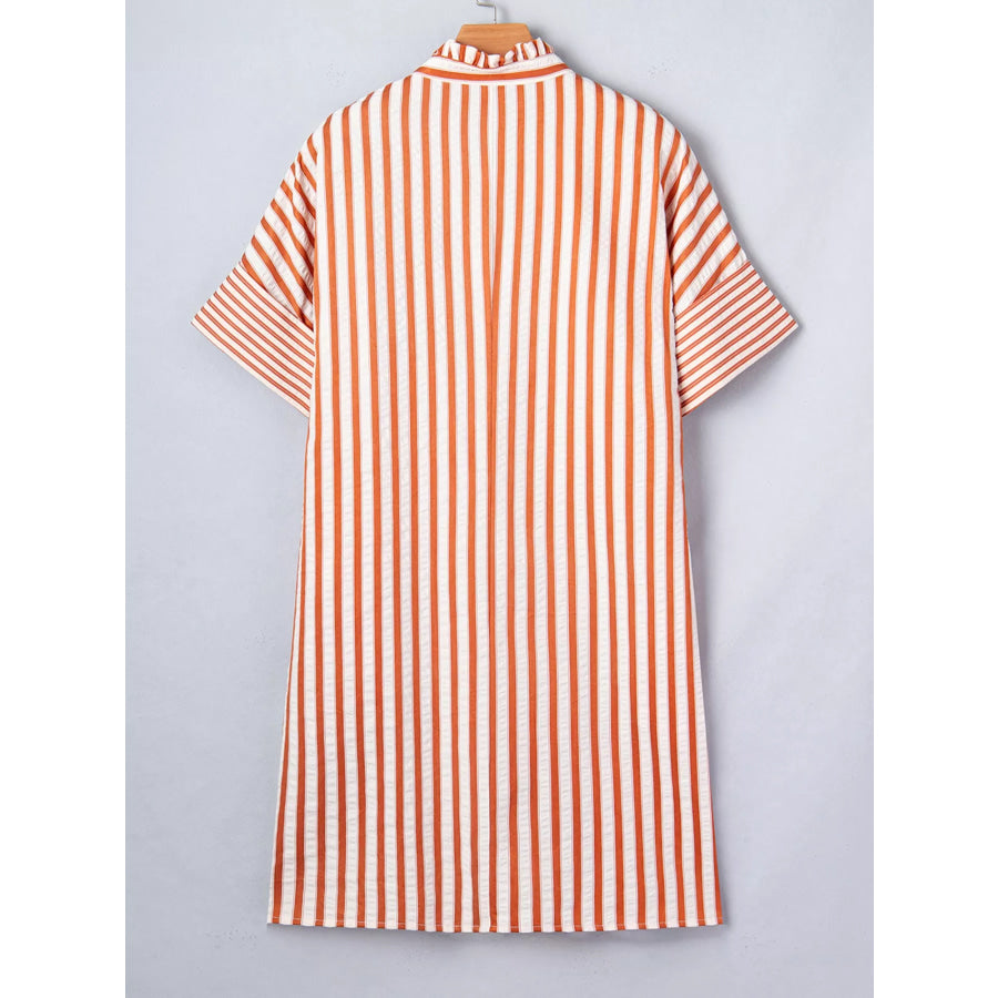 Stripe Pinched V Neck Turn-up Cuffs Shift Mini Dress Apparel and Accessories