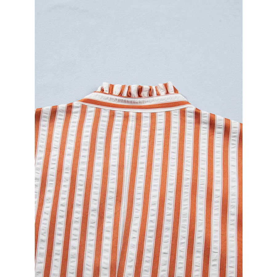 Stripe Pinched V Neck Turn-up Cuffs Shift Mini Dress Apparel and Accessories