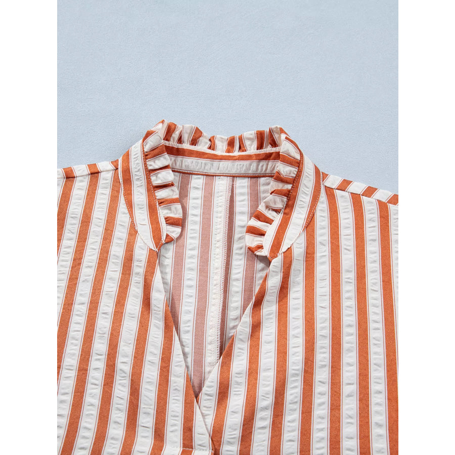 Stripe Pinched V Neck Turn-up Cuffs Shift Mini Dress Apparel and Accessories