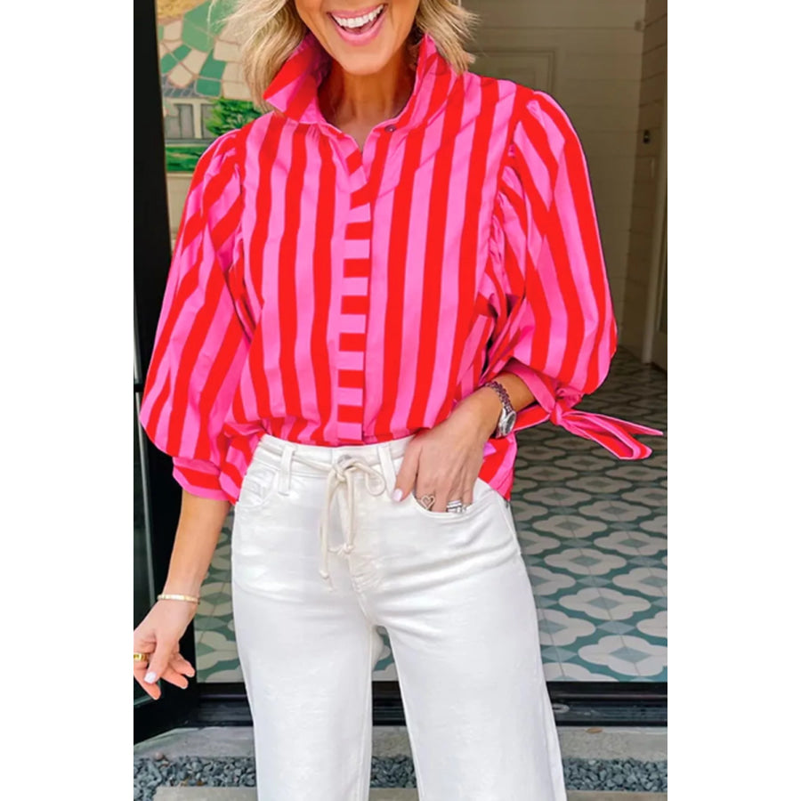 Stripe Puff Sleeve Blouse Apparel and Accessories