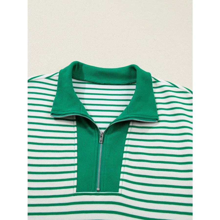Stripe Quarter Zip Polo Collar T Shirt Dress with Pockets Apparel and Accessories
