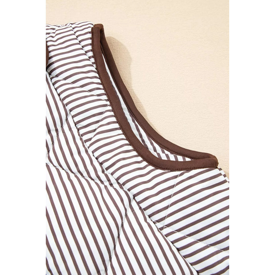 Stripe Quilted Wavy Hem Snap Button Vest Apparel and Accessories