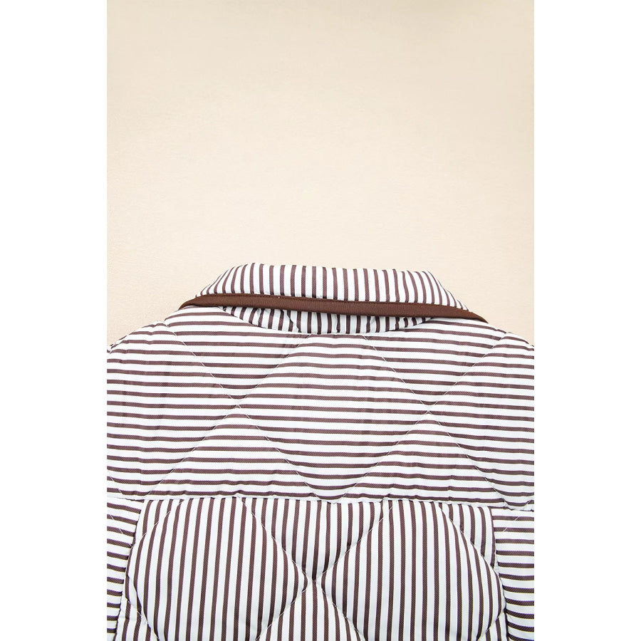 Stripe Quilted Wavy Hem Snap Button Vest Apparel and Accessories