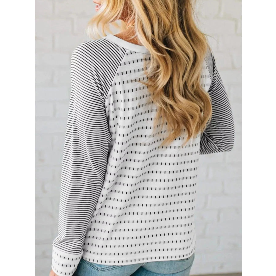 Stripe Raglan Patchwork Long Sleeve Top Apparel and Accessories